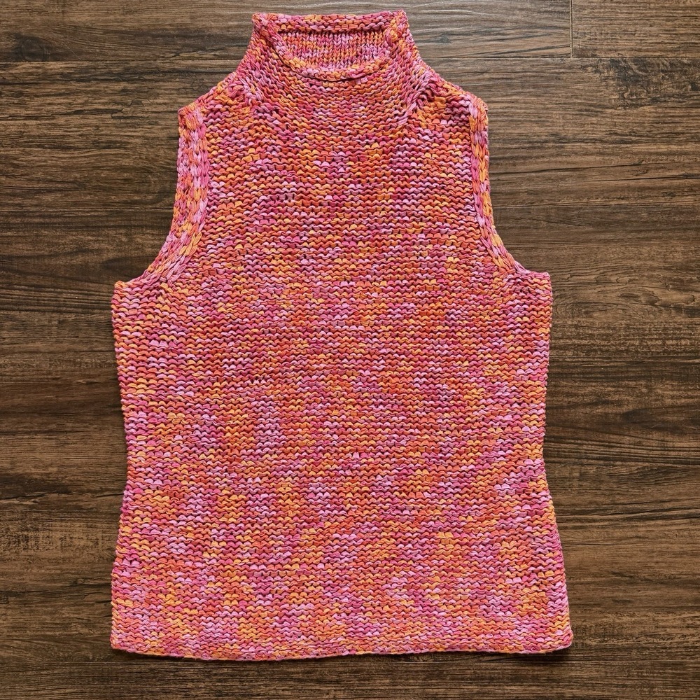 Vtg Crazy Horse Collection Medium Sunset 90s Knit Mock Neck Sleeveless Top